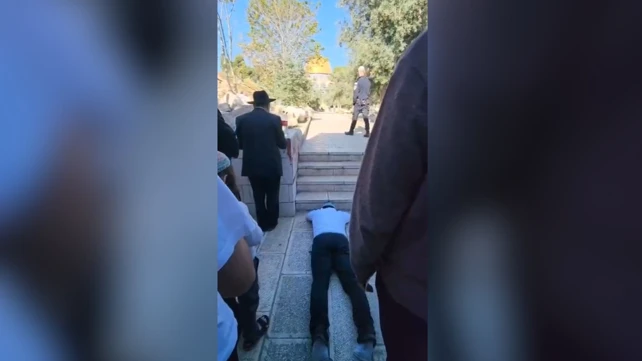 MK Tzvi Sukkot on floor in temple mount, April 17, 2025. Photo: Temple mount administration via Kan 11