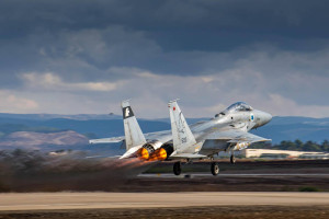 Israel F-15 fighter jet taking off for an attack run in Lebanon, November 27, 2024 (Photo by Israeli Air Force).