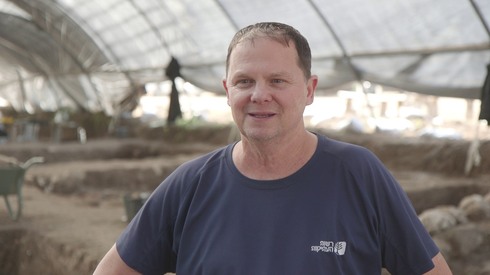 Dr. Yotam Tepper, director of the excavation at Megiddo area
(Credit: Emil AladJem, Israel Antiquities Authority)