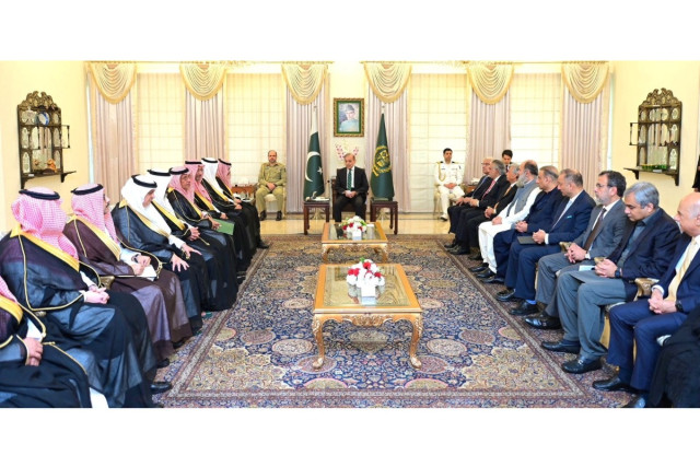 Pakistan's Prime Minister Shehbaz Sharif addresses the Saudi delegations lead by the Saudi Arabia's Foreign Minister Prince Faisal bin Farhan bin Abdullah, at the Prime Minister's House, in Islamabad, Pakistan April 16, 2024 (Photo: Prime Minister Office/Handout via REUTERS).