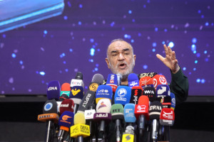 Islamic Revolutionary Guard Corps (IRGC) Commander-in-Chief Major General, Hossein Salami speaks during a ceremony in Tehran, Iran, August 5, 2024. 
Majid Asgaripour/WANA (West Asia News Agency) via REUTERS