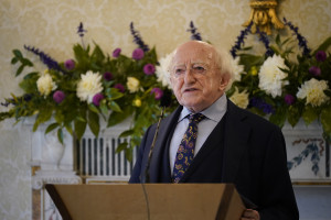 President of Ireland Michael D Higgins speaks at a reception at Aras an Uachtarain in Dublin, October 16, 2024. Photo: PA/Reuters.