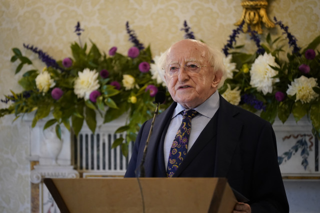 President of Ireland Michael D Higgins speaks at a reception at Aras an Uachtarain in Dublin, October 16, 2024. Photo: PA/Reuters.
