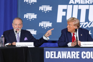 Mike Huckabee speaks during a campaign event at the Drexelbrook Catering and Event Center, in Drexel Hill, Pennsylvania, U.S., October 29, 2024. REUTERS/Brendan McDermid