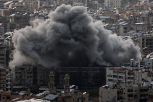 Smoke billows over Beirut's southern suburbs after an Israeli strike, amid the ongoing hostilities between Hezbollah and Israeli forces, as seen from Baabda, Lebanon, November 24, 2024. REUTERS/Mohamed Azakir