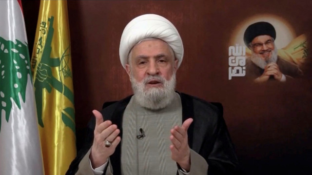 Lebanon's Hezbollah leader Sheikh Naim Qassem delivers an address from an unknown location, November 29, 2024, in this still image from video. Al Manar TV/Reuters TV via REUTERS