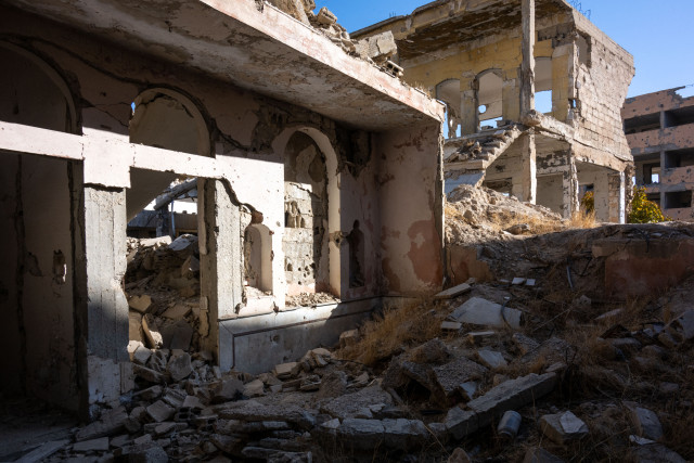 The 2,000-year-old synagogue located in the suburb of Jobar, Damascus, totally destroyed after clashes from 2013 to 2018, as seen few days after the regime of Bashar El Assad collapsed, as seen near Damascus, Syria, on December 18, 2024. Photo by Ammar ABD RABBO/ABACAPRESS.COM
