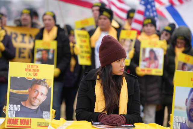Noa Argamani, a hostage captured and released by Hamas in Gaza, listens during a press conference in Washington, D.C., U.S., January 19, 2025, on the eve of U.S. President-elect Donald Trump's inauguration. REUTERS/Stephani Spindel