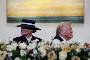 The U.S. President Donald Trump and the U.S. first lady Melania Trump attend the luncheon in the Statuary Hall of the U.S. Capitol on the inauguration day of Trump's second Presidential term in Washington, U.S., January 20, 2025. Photo: REUTERS