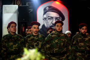 April 2, 2025, Beirut, Beirut, Lebanon: Pro-Iranian Hezbollah militants attend the funeral procession of party leader Hassan Bdier and his son Ali, who were killed in an Israeli attack.  Photo: Reuters