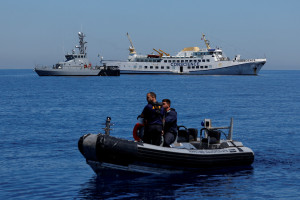 The damaged Gaza Freedom Flotilla ship "Conscience" is anchored at sea outside Maltese territorial waters, after the NGO said the vessel was bombed by drones while carrying humanitarian aid to Gaza, May 3, 2025. (Photo: Reuters)