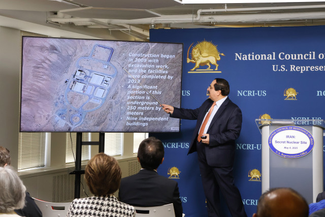 Alireza Jafarzadeh, Deputy Director of NCRI-US, speaks at a press conference held by the U.S. Representative Office of the National Council of Resistance of Iran on May 8, 2025, revealing new information about Iran’s secret nuclear facilities. (Photo: Reuters)