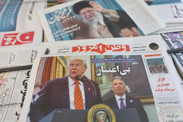 An Iranian newspaper with a cover photo of U.S. President Donald Trump and U.S. Middle East envoy Steve Witkoff, is seen in Tehran, Iran, May 11, 2025. Majid Asgaripour/WANA (West Asia News Agency) via REUTERS