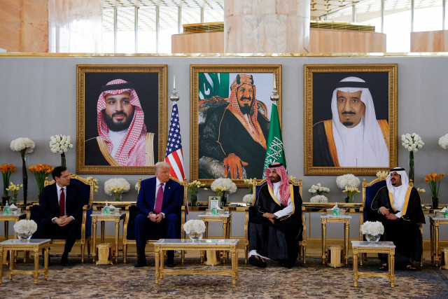 U.S. Secretary of State Marco Rubio, U.S. President Donald Trump, Saudi Crown Prince Mohammed Bin Salman and Mohammed bin Abdulrahman bin Abdulaziz, Deputy Governor of Riyadh Region, meet in Riyadh, Saudi Arabia, May 13, 2025. (REUTERS/Brian Snyder)