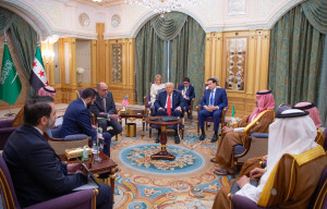 U.S President Donald Trump with US secretary of state Marco Rubio, Syria\'s interim president Ahmed al-Sharaa (right), Saudi crown prince Mohammed bin Salman and Saudi foreign minister Faisal bin Farhan in Riyadh, May 14, 2025. Reuters U.S President Donald Trump with US secretary of state Marco Rubio, Syria\'s interim president Ahmed al-Sharaa (right), Saudi crown prince Mohammed bin Salman and Saudi foreign minister Faisal bin Farhan in Riyadh
