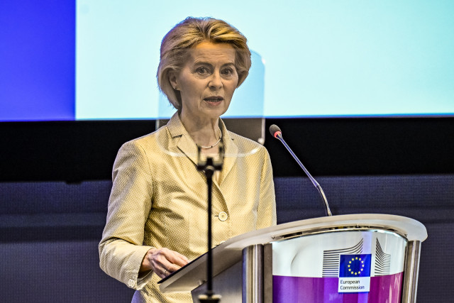 Ursula Von der Leyen , the president of the European Commission addresses the high-level conference on competitiveness at the EU Commission headquarters in Brussels, Belgium. September 16, 2025. Photo: Reuters Connect by Wiktor Dabkowski