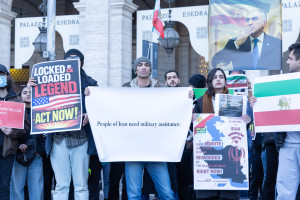 Sit-in in Piazza della Repubblica in Rome organized by the Italy-Iran Association in solidarity with the protests of the Iranian people in Iran against the Ayatollah regime. January 13, 2026 (Photo by Matteo Nardone / ipa-agency.net via Reuters Connect