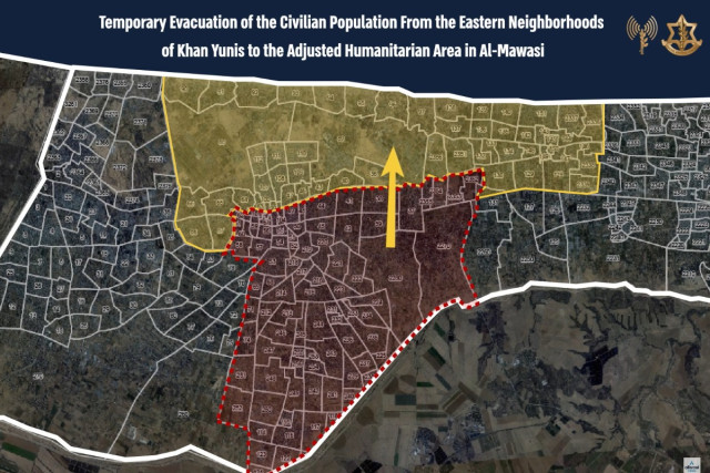 Infographic map of the adjusted Humanitarian Area in Al-Mawasi released by the IDF, On July 22, 2024 (Photo: Screenshot from IDF video).