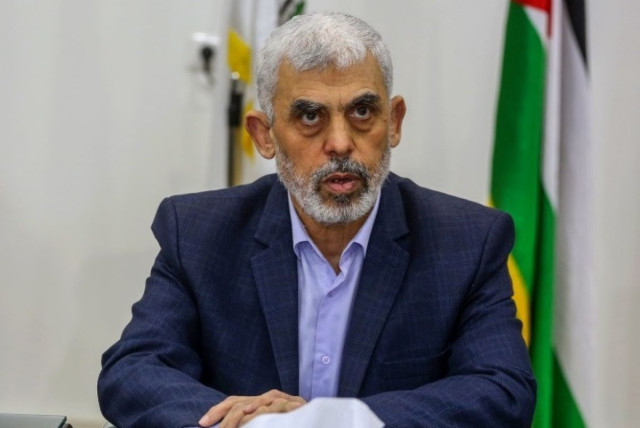 Yahya Sinwar leader of the  Hamas terrorist organization at Hamas President's office in Gaza City, on April 13, 2022 (Photo: Attia Muhammed/Flash90).