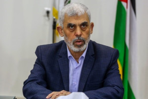 Yahya Sinwar leader of the  Hamas terrorist organization at Hamas President's office in Gaza City, on April 13, 2022 (Photo: Attia Muhammed/Flash90).