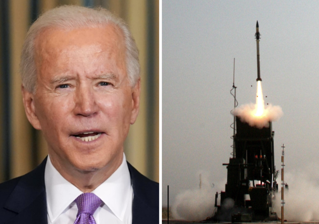 U.S. President Joe Biden (Photo: Shutterstock), Test of the Iron Dome defensive system (Photo: Israeli Ministry of Defense Spokesperson’s Office)