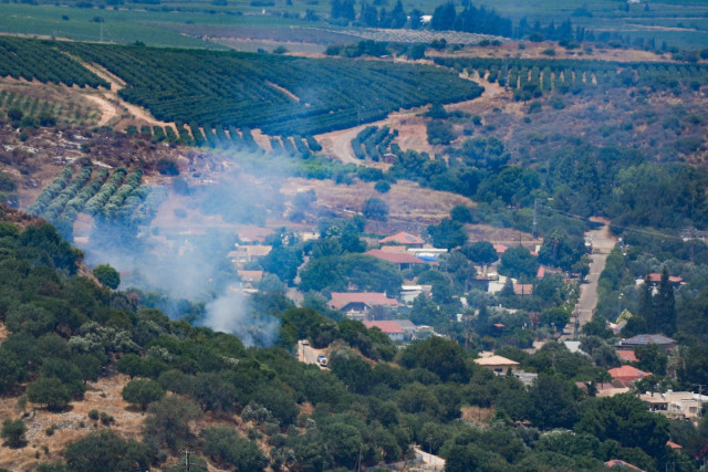 View of a fire that started from missiles and drones launched from Lebanon near the Israeli border with Lebanon, June 23, 2024. (Photo: Ayal Margolin/Flash90)