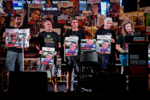 Israelis attend a rally calling for the release of Israelis held hostage by Hamas terrorists in Gaza, at "Hostage Square" in Tel Aviv, July 6, 2024. (Photo: Avshalom Sassoni/Flash90)