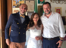 Senator Simone Pillon, Edda Fogarollo - event organizer in Rome, and Senator Matteo Salvini