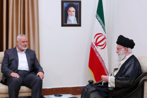 Iranian Supreme Leader Khamenei meets with Ismail Haniyeh, head of Hamas political bureau in Tehran, Iran, June 21, 2023. (Photo: khamenei.ir)