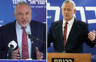(L) Yisrael Beytenu head Avigdor Liberman, Blue and White head Benny Gantz (Photos: Olivier Fitoussi/Flash90)