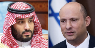 Saudi Crown Prince Mohammed bin Salman (Photo:  Bandar Algaloud/Courtesy of Saudi Royal Court/Handout via Reuters) and Israeli Prime Minister Naftali Bennett (Photo: Yonatan Sindel/Flash90)