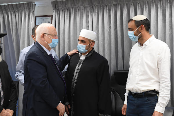 President Rivlin brought together Muslim, Christian and Jewish religious leaders and educators in Akko for an emergency meeting to call for calm and stopping violence on the streets, May 14, 2021 (Photo: Mark Neyman/GPO)