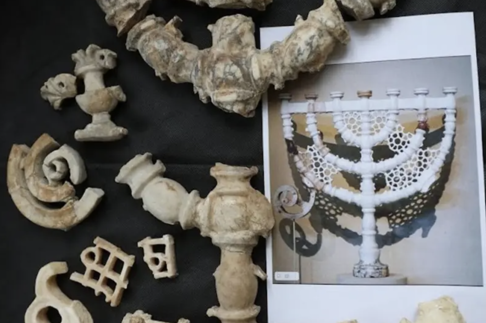 Pieces of a menorah found at the Panagoria synagogue archaeological site. (Photo: Volnodlo Pangoria Foundation)