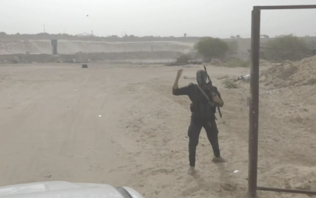 This image from video posted to social media by Hamas on Sept. 12, 2023 shows a live-fire exercise dubbed operation “Strong Pillar” outside Al-Mawasi, a Palestinian town on the southern coast of the Gaza Strip.