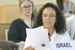 Meirav Leshem Gonen speaking at a session of the UN Human Rights Council, June 19, 2024 (Photo: Screenshot)