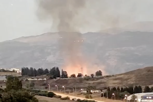 Fire from Hezbollah rocket barrage in Kiryat Shmona, northern Israel, July 13, 2024. (Photo: Screenshot)