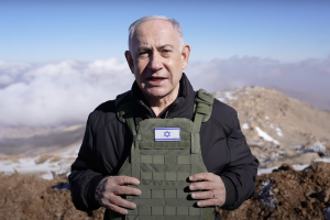 Prime Minister Benjamin Netanyahu delivers a recorded message on the summit of Mt. Hermon in Syria, December 17, 2024. (Photo: Screenshot/GPO)