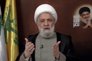 Lebanon's Hezbollah leader Sheikh Naim Qassem delivers an address from an unknown location, Nov 29, 2024, in this still image from video. Al Manar TV/Reuters TV via REUTERS