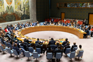 New York, NY - July 18, 2019: Secretary-General Antonio Guterres briefs the Security Council meeting on peacebuilding and sustaining peace at United Nations Headquarters (Photo: Shutterstock).