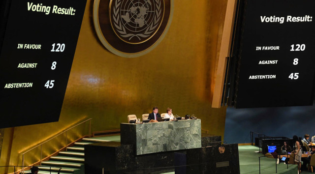 The UN General Assembly votes on and adopts a resolution calling for greater protection for Palestinians, while accusing Israel of ‘excessive’ use of force (Photo: Evan Schneider/UN)