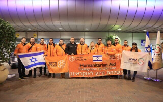 Members of United Hatzalah rescue service are seen at Ben Gurion Airport near Tel Aviv, on February 26, 2022. (United Hatzalah)