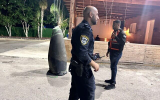 The nose of what appears to be an S-200 anti-aircraft missile, launched from Syria, after it exploded over Israel and landed in the southern city of Rahat, early July 1, 2023. (Courtesy)