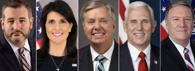 L to R, Sen. Ted Cruz, Former Amb. to UN Nikki Haley, Sen. Lindsey Graham, Former VP Mike Pence, Former Sec. of State Mike Pompeo (Photos: Facebook)
