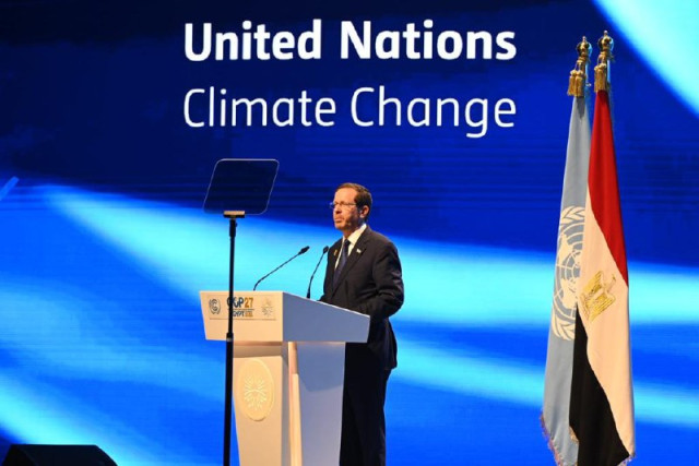 President Isaac Herzog’s speech at COP27 in Sharm el-Sheikh, Egypt (Photo: Haim Zach/GPO)