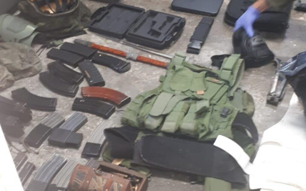 Ammunition and other items confiscated during raids against major Hamas terror cell planning attacks on Israeli targets in the West Bank and Jerusalem. (Photo: Israeli Security Agency)