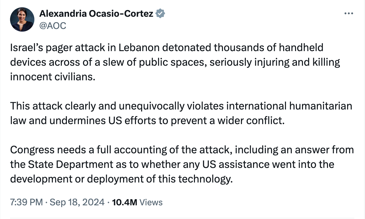 Screenshot of Alexandria Ocasio-Cortez' social media post.