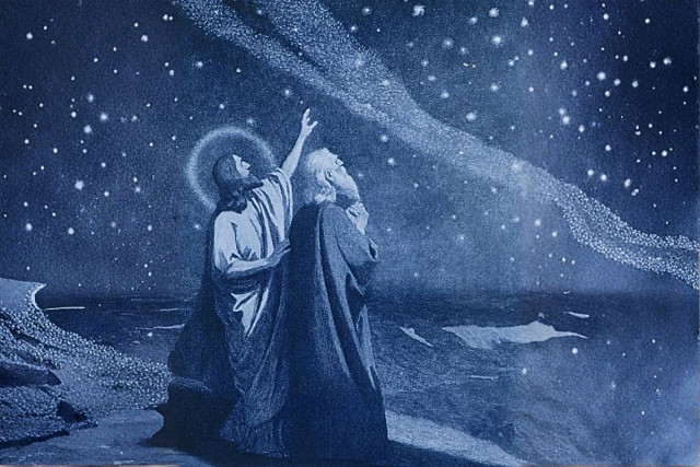 Antique lithograph depicting the promise to Abraham, with a representation of Jesus in the scene. Copyright (c) 2007 Renata Sedmakova/Shutterstock.