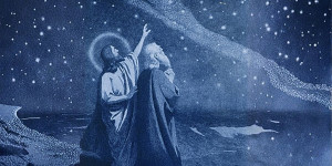 Antique lithograph depicting the promise to Abraham, with a representation of Jesus in the scene. Copyright (c) 2007 Renata Sedmakova/Shutterstock.
