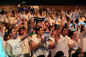 Young Jewish from all over the world participating in the Taglit Birthright program at an event held at the International Conference Center in Jerusalem. Taglit-Birthright is a free 10-day educational trip offered to Jewish young ages 18 to 26. January 06, 2011. Photo by Yossi Zamir/Flash 90
