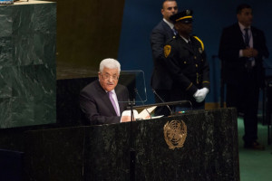 Palestinian president Mahmoud Abbas addresses the 71st UN general assembly debate at the UN headquarters in New York City, on September 22, 2016 (Photo: Amir Levy/FLASH90).